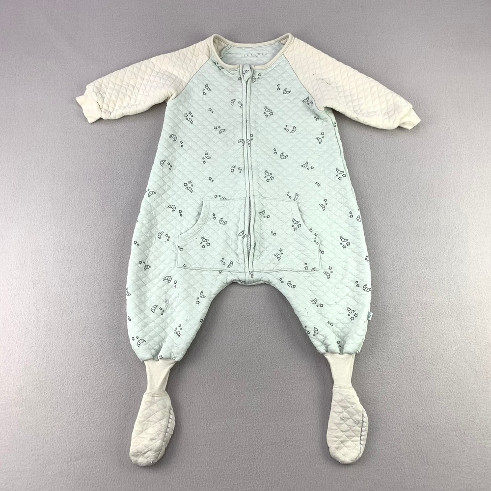 TEALBEE Dreamsuit 2T-3T Blue Quilted Onesie Wearable Sleep Sack Croissant motif